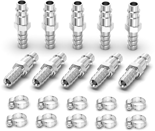 ERGAOBOY 10 piezas macho de aire industrial de acoplamiento con 6MM manguera de lengüeta, hierro niquelado flujo de conexión rápida de aire neumático compresor de manguera de accesorios