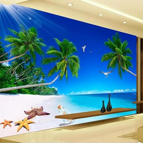 Tzxztt Coquille De Noix De Coco Seascape Papier Peint 3d Moderne En Soie GaufréE MatéRiau IdéAl Pour Le Salon Et La Chambre à Coucher-200cm×140cm