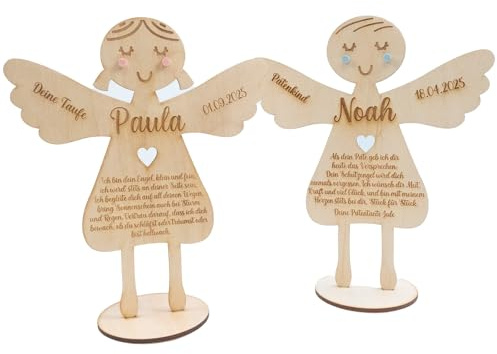 minipishop® Taufgeschenk Geldgeschenk personalisiert SCHUTZENGEL aus Holz - Taufgeschenke Junge Taufe Geschenk Mädchen - Gastgeschenk Patenkind Patenbrief