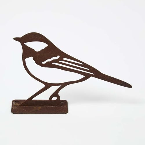 Homescapes Zaun-Figur Kohlmeise, Gartendeko Rost-Figur zum Anschrauben, Vogel-Deko Edelrost 10 cm hoch, Gartendeko Metall