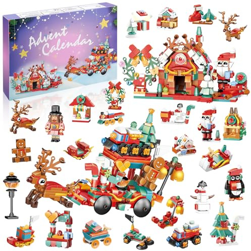 Calendrier de l'Avent 2025 pour enfants, jouet de construction, calendrier de l'Avent de 24 jours, compte à rebours, kit de construction pour enfants, 12 en 1, jouet de Noël, cadeau de Noël pour
