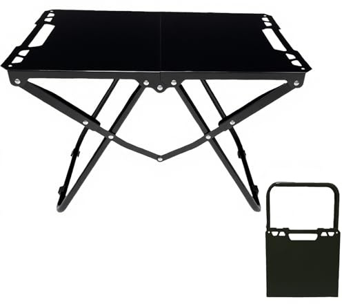 Small Folding Table Camping Portable Carbon Steel Dining Table/Travel Table, Strong Load-bearing, Indoor/Outdoor Compact Garden Table, Picnic, BBQ, with Carrying Bag (Black 23*14*16 Inch)