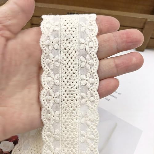 WANYI 4cm de Ancho Cinta de Encaje de Algodón Encajes y Puntillas Vintage Puntillas de Encaje Cinta Decorativa para Costura Ropa Artesanía DIY Decoración(Beige)