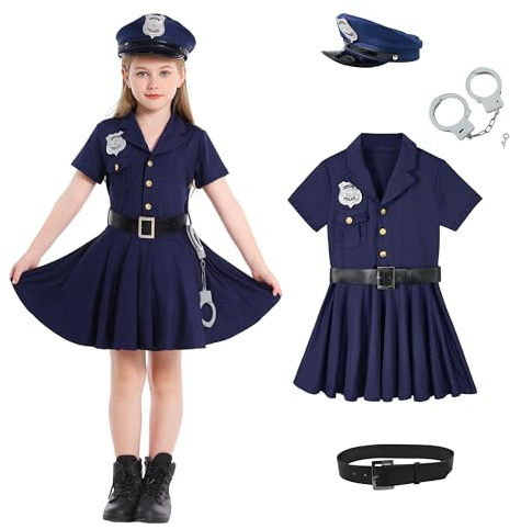 LOLANTA Déguisement Policier Enfant, Costume Police Uniforme Filles Garçons Police Cosplay Ensemble pour Carnaval Fête d'Halloween Costume, Chapeau+Ceinture+Poignets