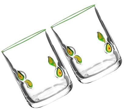 Songelt Coppia di bicchieri vintage per succhi di frutta, in vetro robusto, con capacità di 396,9 g, ideali per cocktail, decorazioni per acqua, eleganti decorazioni al limone, set da tavola
