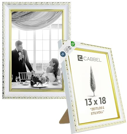 CABBEL Marco de fotos CELI 13x18 cm Pack de 2 Dorado/Blanco – Marco barroco vintage – Acrílico resistente – Para fotos y pósters – Decoración salón