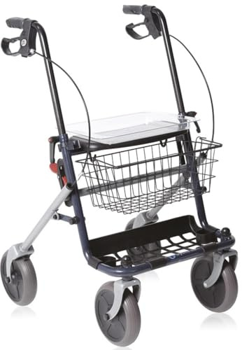 Rollator Deambulatore per Anziani, 4 Ruote, Telaio in Acciaio, con Cestino e Sedile