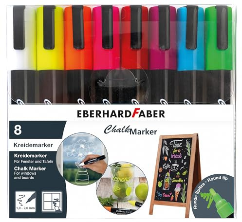 Eberhard Faber- Chalk Marker Set, 8 Stück | Kreidestifte für glatte Oberflächen, Fensterstifte abwaschbar