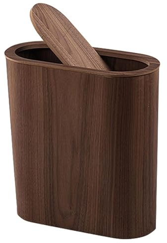DLLDQBD Bedroom Bin, Small Rubbish Bin Made Of Wooden | Narrow Waste Paper Basket With Lid For Bathroom Kitchen And Office Recycling Waste Can Dustbin, Rustic Finish(Color:Brown)