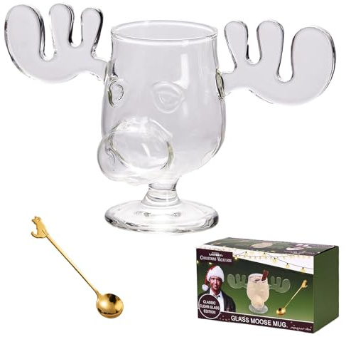 Orgonite Griswold Elchgläser, Griswold Moose Mug Elchglas mit Löffel, 240ml Weihnachtsgläser Elch Gläser, Kreatives Weihnachtsgeschenke für Familie und Freunde