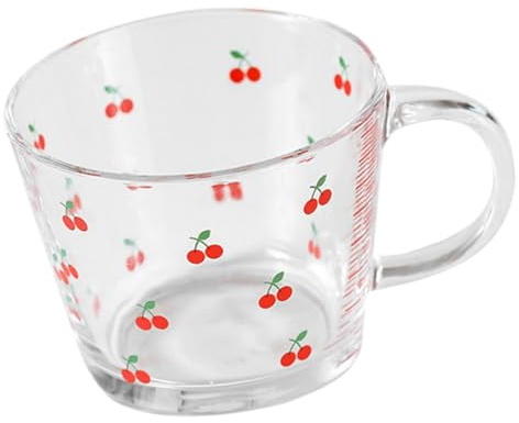 Tazza in Vetro Ciliegia, per Bevande e Colazione a Casa | Decorativa e Multiuso, per Ristoranti e Tavola Quotidiana, Delicata, Chic, Creativa, Trasparente