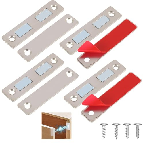 4 imanes para puertas de armario, cierres magnéticos ultrafinos para puertas de armario, cierrapuertas resistentes con sistema de doble imán, para armarios, cajones y muebles, fácil instalación