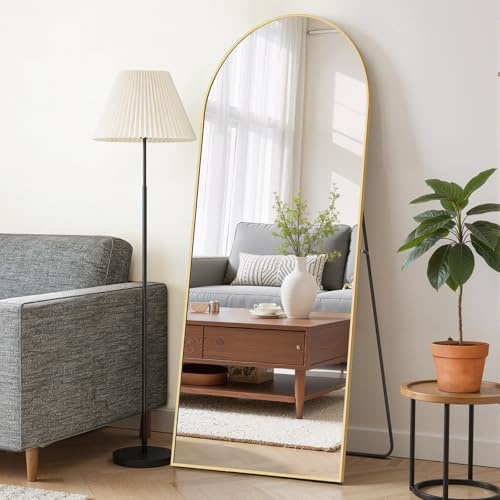 Mirror Full Length 65x24 Full Body Floor Mirror with Stand, Shatterproof Glass, Aluminum Alloy Frame, Free Standing Wall Mounted or Leaning Arched Mirrors for Bedroom Living Room Entryway