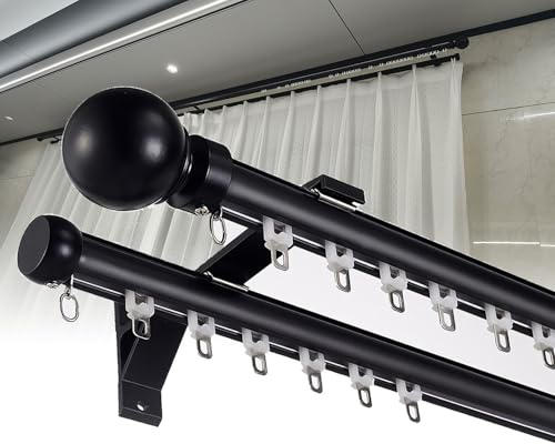 Binario per Tenda Doppio da Parete Resistente, Asta per Tenda in Lega di Alluminio Silenziosa, Guida per Tendaggi per Soggiorno, Camera da Letto e Balcone(Black,3.9m)