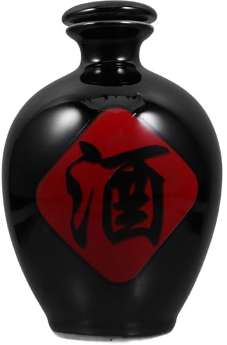 VINTORKY Ceramic Wine Bottle Traditional Chinese Liquor Flask 1 Jin Sealed Porcelain Alcohol Jug with Black Calligraphy and Drinking Cloth for Home Bar Storage