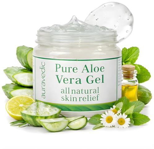 Auravedic Pure Aloe Vera Gel for Face, Body & Hair | Natural & Soothing Plant-Based Gel | Ideal for Daily Skincare, After-Sun Use & Hair Conditioning | Alcohol-Free | 7.05 Oz (200g)