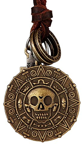 DonDon® - Collana in pelle marrone da uomo con ciondolo a teschio in ottone e sacchetto in velluto