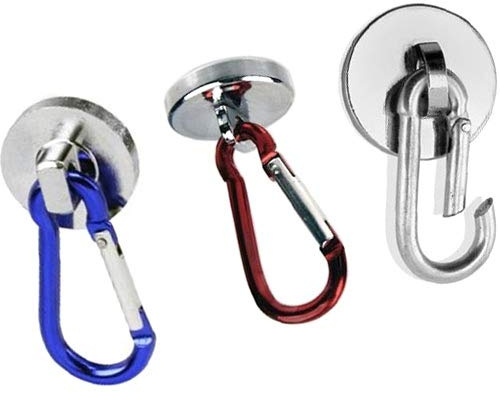 Magnosphere Magnetic Carabiner Snap Hook Ø 28mm - Neodymium (NdFeB) - Force (Strength): 20 kg - Super Strong Pot & Clamping Magnets for Home and Industry, Colour:Silver