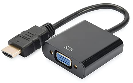 DIGITUS HDMI Grafik Audio Adapter, HDMI Typ A zu VGA + 3.5mm Klinke, Full HD, UXGA, Schwarz