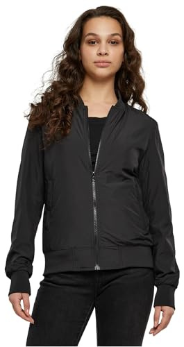 URBAN CLASSICS Giubbotto Bomber da Donna con Polsini a Coste, Giacca a Vento Leggera, Giubbottino Bomber a Maniche Lunghe con Cerniera e Tasche, Colore: Nero, Taglia: XL