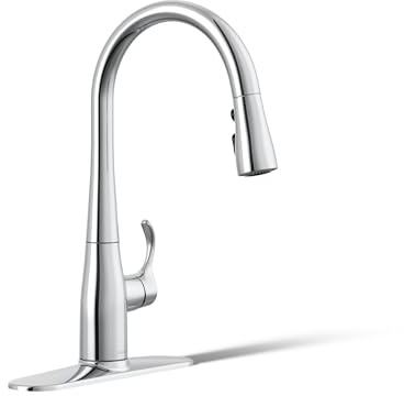 KOHLER 597-CP Simplice Pull Down Kitchen Faucet, 3-Spray Faucet, Kitchen Sink Faucet with Pull Down Sprayer, Polished Chrome