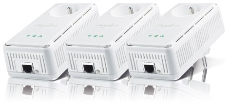 devolo 1587 - Pack de 3 adaptateurs CPL (dLAN 200 AVplus Network Kit) : 1 port Fast Ethernet / prise gigogne intégrée