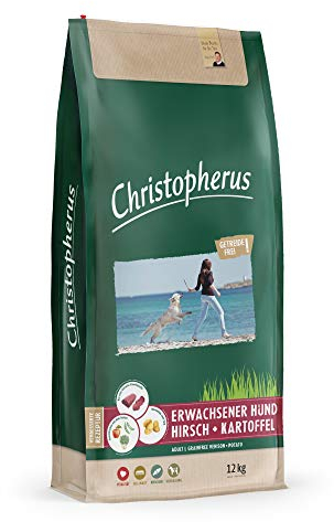 Christopherus Grainfree, Alleinfuttermittel für den ausgewachsenen Hund mit normaler Aktivität, Trockenfutter, Hirsch + Kartoffel, Krokettengröße ca. 1 cm, Ausgewachsener Hund, 12 kg