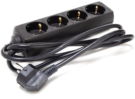 Perel Steckdosenleiste 4-Fach, Mehrfachsteckdose, Steckerleiste 4fach, 4 Schuko Steckdosen Typ F mit Erdung Deutschland, Kabel 1.5 m, 3G1.5, für innen, schwarz