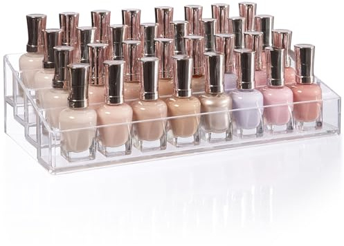STORi Multi-Level Nail Polish Bottle Holder | Clear Plastic Organizer Rack for up to 40 Nail Polish Bottles, Rectangular 4 Tiered Vanity Display Stand for Makeup and Eyeshadow Palettes | Made in USA