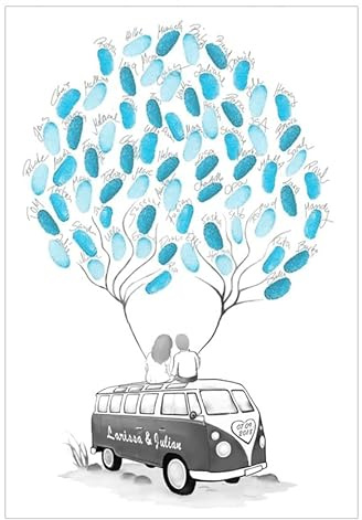 Hochzeitsgeschenk für Brautpaar, Hochzeit Gästebuch Fingerabdruck, Personalisiert Hochzeitsgeschenke, Wedding Tree Bulli Bus, Fingerabdruck Hochzeit Geschenke für Brautpaar