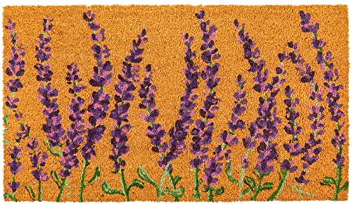 Juvale Lavender Floral Door Mat - 17 x 30 in, Purple Coir - Welcome Mat for Front Door & Entryway - Coir Doormat for Patio & Porch