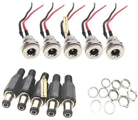 Lsgoodcare 5.5 x 2.1 MM 10A Dc Power Jack Socket Dc-099 30V Threaded Female Mount Connector Adapter with 3.94Ich 18Awg Cable & Dc Barrel Jack Plug Male