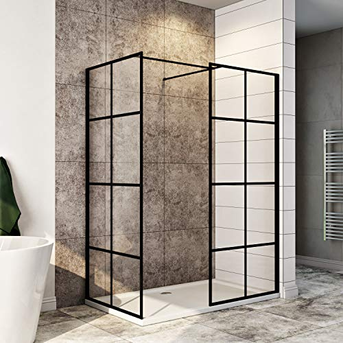 ELEGANT 800x800mm Walkin Shower Screen for Bath Wet Room Frameless Shower Door Matte Black Shower Glass Panel 8mm Safety Screen Glass Shower Enclosure