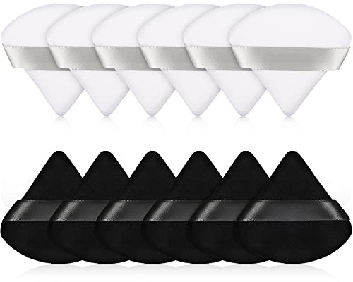 Puderquasten-Dreiecke für Gesicht, Make-up Puff für Puder, Weichkörper, Kosmetik Foundation Schwamm, Mineralpulver, nass, trocken, Make-up Werkzeug, 12 Stück (Schwarz, Weiß)