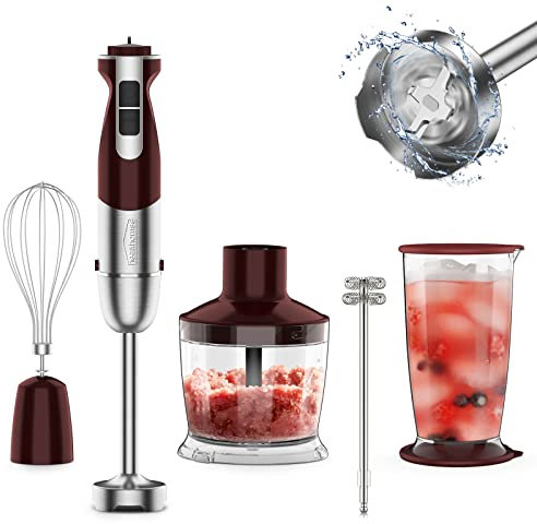 Healthomse Batidora Mano, Batidora de Mano 5 en 1, Batidora Multifuncional con Picadora, Vaso Medidor de 700ml, Espumador de Leche, Batidor de Huevos, Función turbo 12-Velocidades, sin BPA, 800W