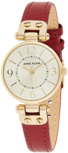 ANNE KLEIN damklocka med läderarmband, Rött/guld