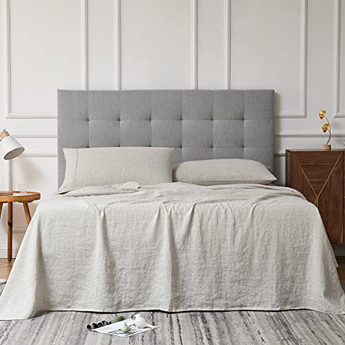 Linen Bed Sheets Full Size Linen Bedding 100% French Natural Linen with Stone Washed 16 Inch Deep Pocket Ultra Breathable (1 Flat, 1 Fitted Sheet and 2 Pillowcases Natural Linen Full)