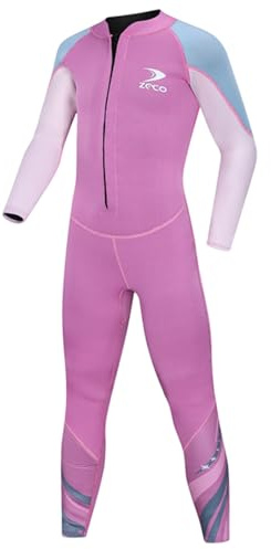 ZCCO Baddräkt för barn helkropp ungdom pojkar flickor unisex en del långärmad vattendräkt rusningsskydd för simning, bad, bad, surfing, strand Rosa M