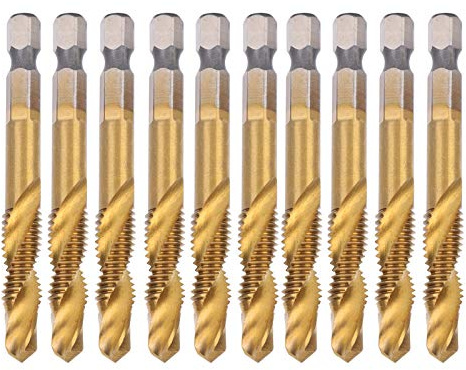 10 pièces M8 taraud, combinaison de foret et de taraud, HSS kit de taraud à vis en acier haute vitesse 6.8mm forets outils de taraudage à tige hexagonale pour le perçage du bois