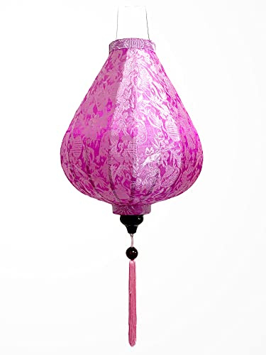 Lampion Asiatische Seide Rosa G - Durchmesser Ø 29 cm - Hoi An Laterne aus Stoff, Bambus und Holz - Vietnamesisches Kunsthandwerk und Asiatische Dekoration (Ref. G20-RO)