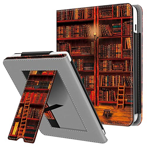 Fintie Hülle für Tolino Vision Color (2024)/Vision 6 (2021) & Kobo Libra Colour (2024)/Libra 2 (2021) 7 Zoll - Kickstand Hülle mit Kartenfach Handschlaufe und Auto Sleep/Wake, die Bibliothek
