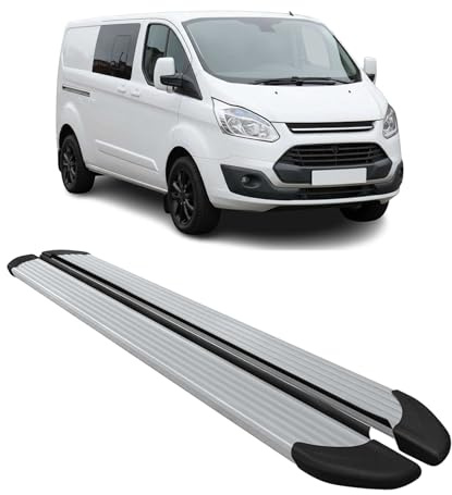 OMAC Seitenschweller Trittbretter Schweller kompatibel mit Ford Transit Custom I 2012-2023 L2 Silber Aluminium