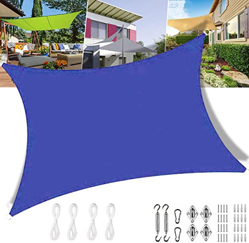 Voile d'ombrage Anti UV 3.5x5.5m Rectangulaire, Deperlante Voile dombrage pour Jardin Terrasse Camping Fête Piscine, sur Mesure avec Kit de Fixation, Bleu