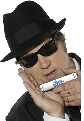 Smiffys Zubehör-Kit Blues Brothers, Hut, Sonnenbrille, Mundharmonika und Krawatte