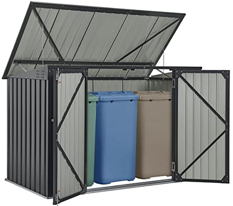 XXL 3er Mülltonnenverkleidung Neapel Mülltonnenbox für 3 Stück Mülltonnen 120 Liter 240 Liter Müllbox Abdeckung Mülltonne Geräteschuppen Box groß anthrazit grau