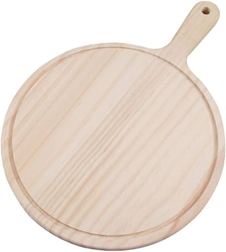 AKAZI Wooden Pizza Paddle Tray Round Bread Cake Plate Cutting Board with Handle Pizza Peel Cheese Board Holder Serving Platter 9 Inch (Wit)