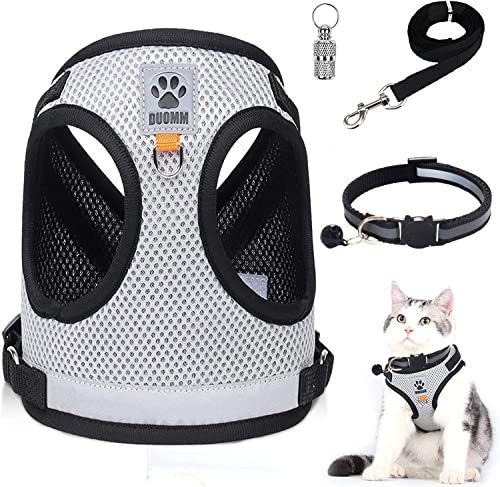 Katzengeschirr gegen Flucht, Geschirr und Leinen für Katzen, Halsbänder, Geschirr und Leinen für Katzen, Halsband mit Anhänger, Anti-Loss Set für Kätzchen, Hunde, Chihuahua (Grau, XS)