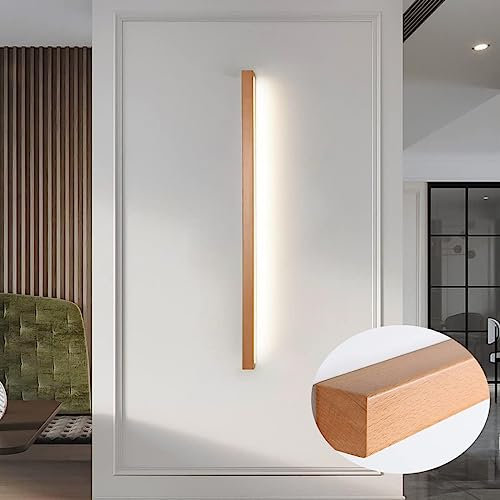 HMAKGG Holz Wandlampe, LED Lange Wandleuchte innen, Holz Treppenhaus Beleuchtung 120cm, 24W Hölzerne Linie Wand Lampen Flur Deko, 3000K-6000K Einstellbar