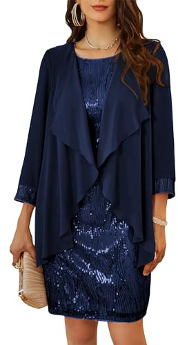 GRACE KARIN Damen Ärmelloses Rundhals Pailletten Cami Kleid Elegant Zweiteiler Tüll Cardigan Abendkleider für Party