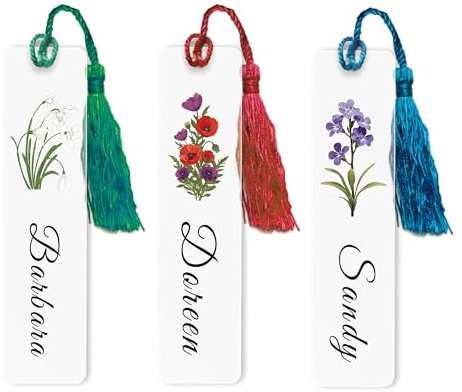 Lesezeichen mit Geburtsblumen-Namen, personalisierbar, Acryl, mit Namentext, individuelles klares Lesezeichen mit Quaste, für Männer und Frauen, Geschenke für Geburtstage, Weihnachten, Valentinstag